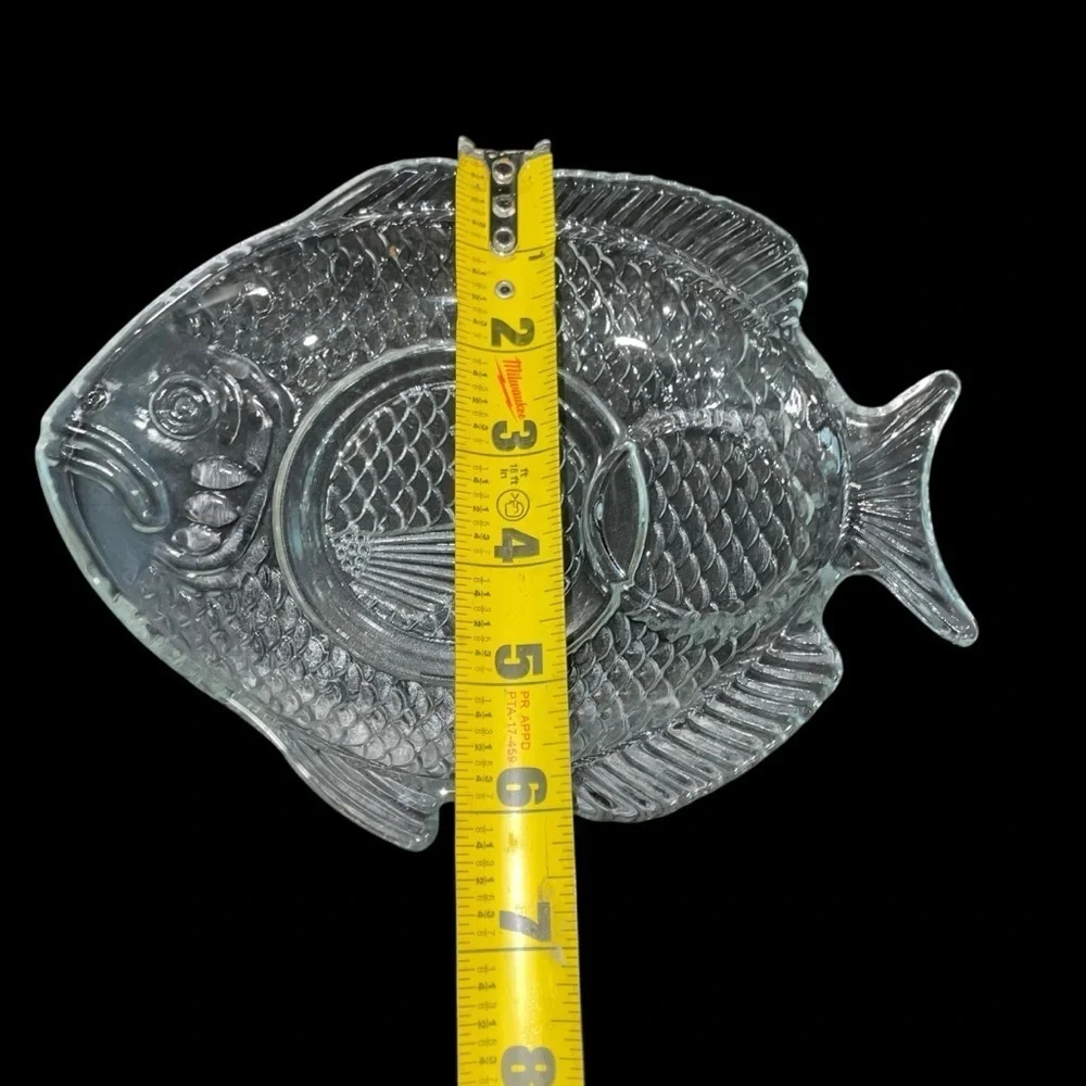 Vintage Glass Fish Embossed Snack Plate hors d'oeuvres Shrimp Cocktail Set of 6